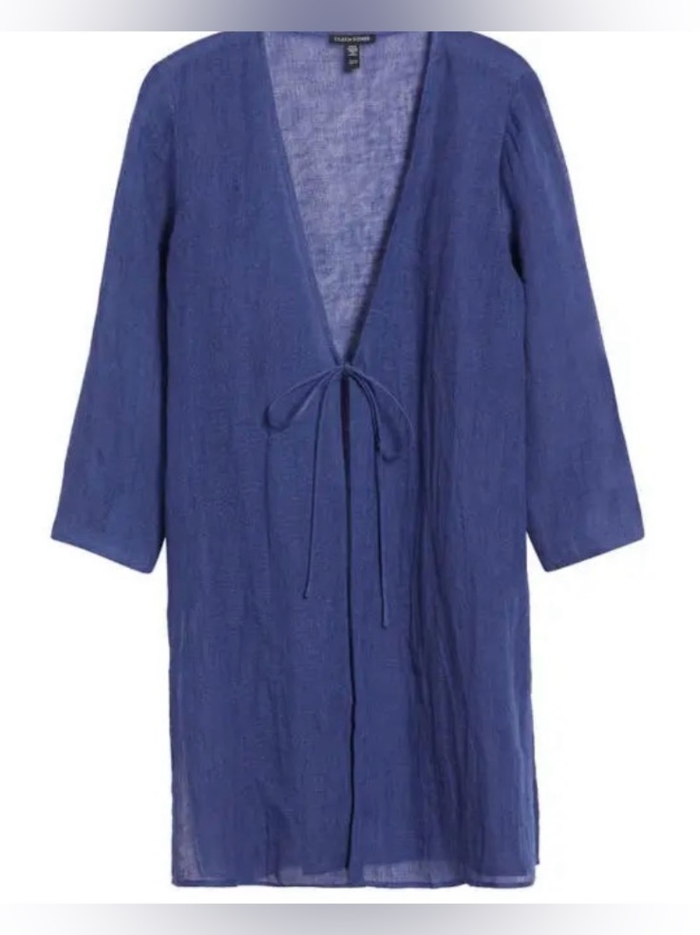 NWT Eileen Fisher Tie-Front Gauzy Organic Linen Jacket M Blue Swimsuit Coverup